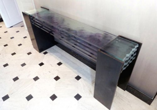 Metal, glass and tissue paper console
